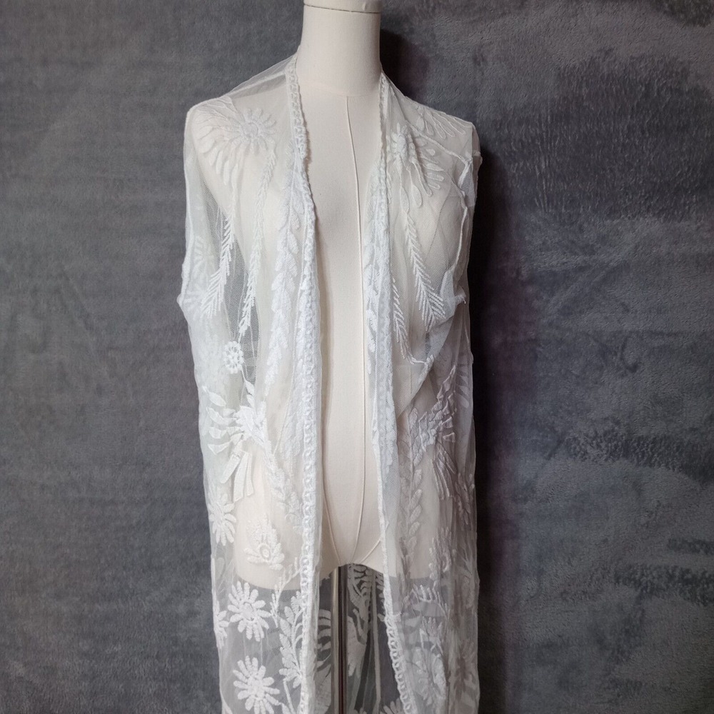 Liv Los Angeles Crochet Lace Duster Sz S Coverup Open Front Beach Resort Sheer